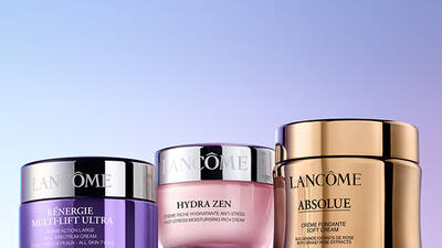 Three Lancome skincare products: Renergie Multi-Lift Ultra, Hydra Zen and Absolue Soft Cream