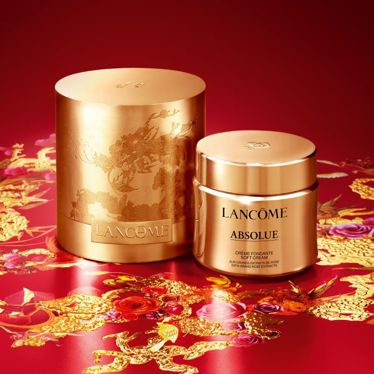 Lancome Absolue Soft Cream Chinese New Year Limited Edition  on a vibrant red and gold decorative background.