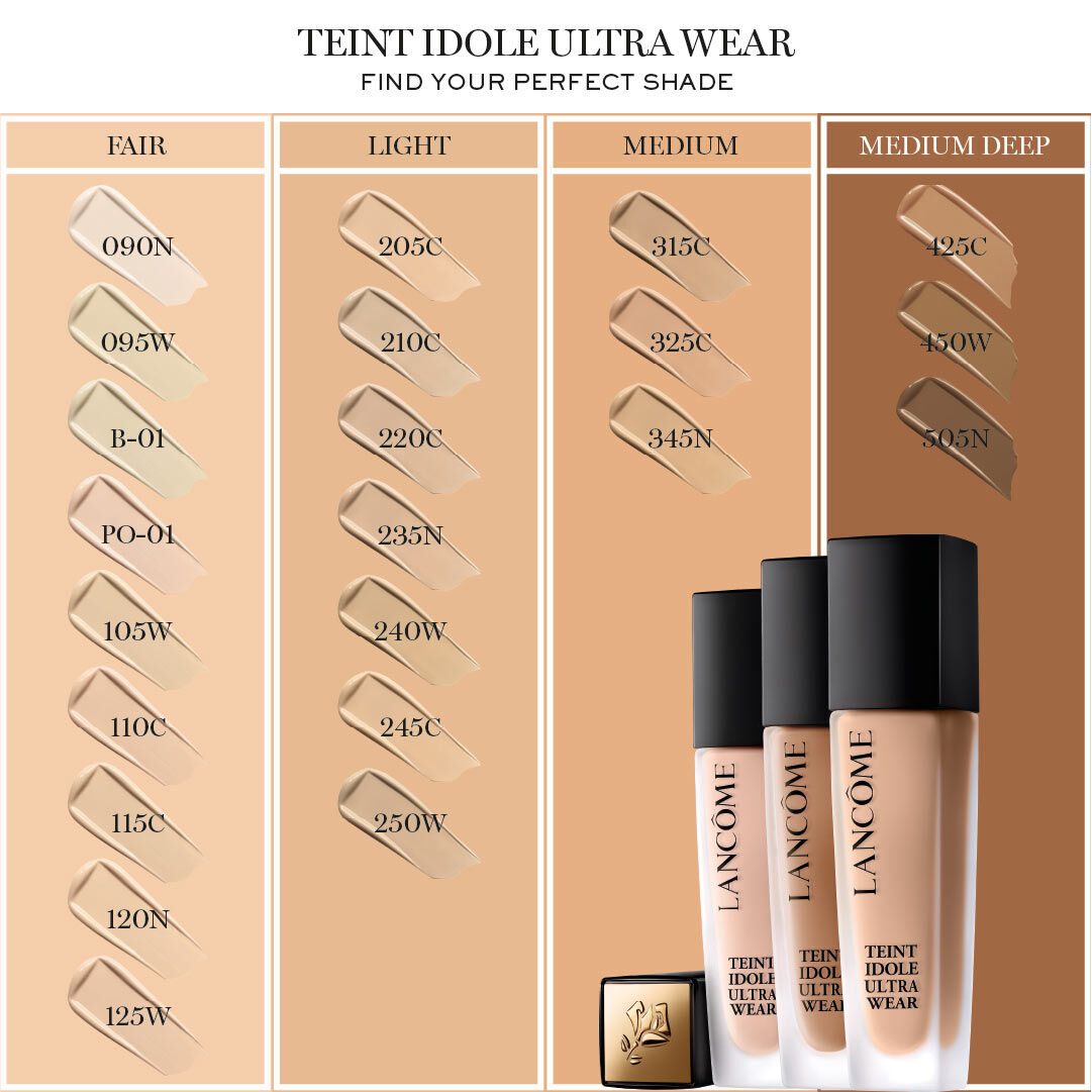 Lancome Teint Idole Ultra Wear Foundation shade chart for a perfect complexion match