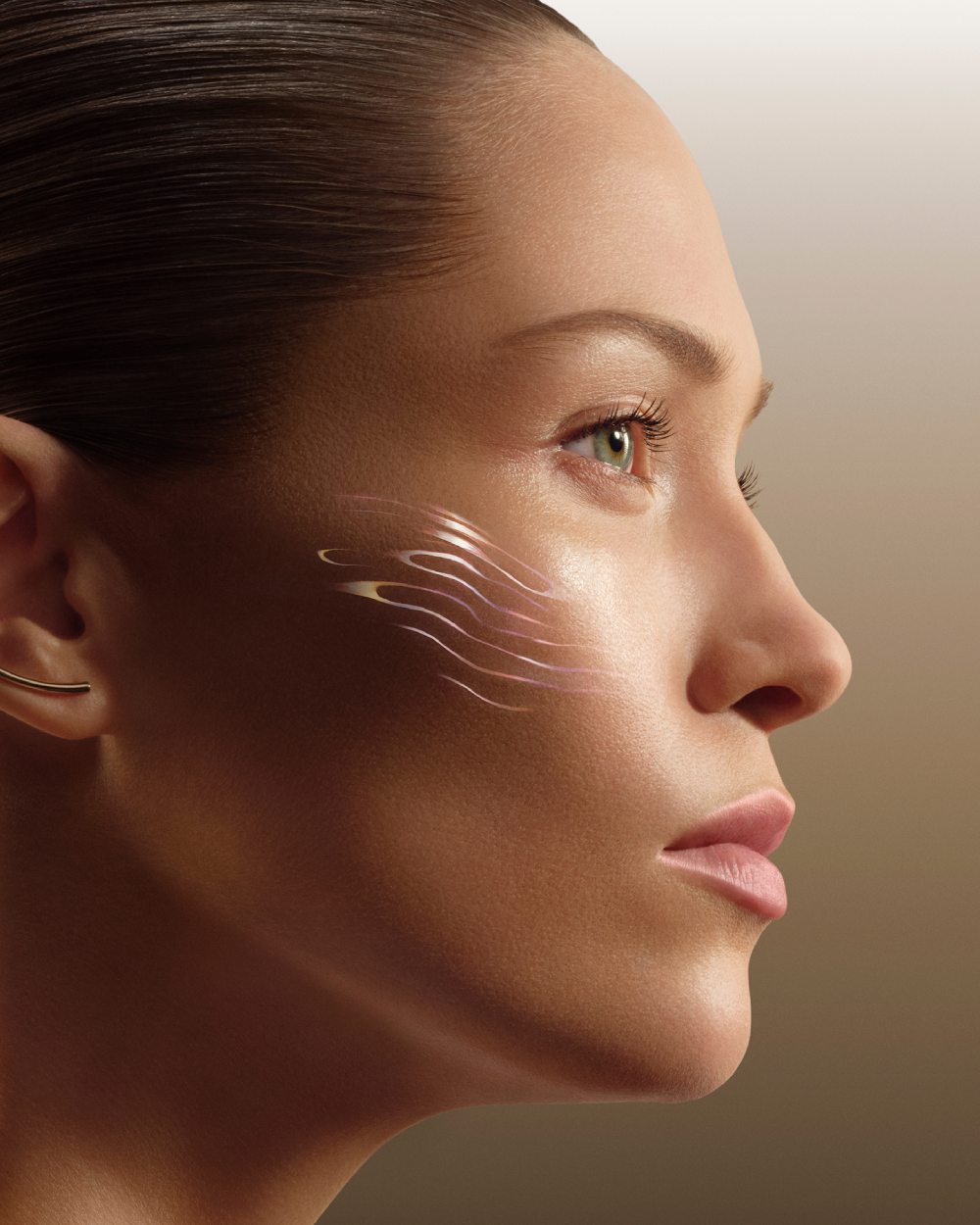 Model with animated lines on the chin